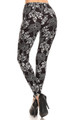 Wholesale Buttery Soft Black and White Leaves Plus Size Leggings