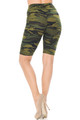 Wholesale Buttery Soft Green Camouflage Biker Shorts - 3 Inch Waist Band