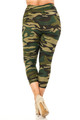 Wholesale Buttery Soft Green Camouflage High Waisted Plus Size Capri - EEVEE