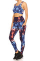 Wholesale High Waisted Blue Tie Dye Sports Leggings with Side Pockets - 2 Piece Set