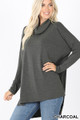 Front image of Charcoal Wholesale Cowl Neck Hi-Low Long Sleeve Plus Size Top