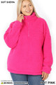 Front of Hot Pink Wholesale Sherpa Half Zip Plus Size Pullover with Side Pockets