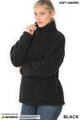 45 degree image of Black Wholesale Sherpa Half Zip Pullover with Side Pockets