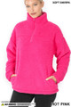 Front image of Hot Pink Wholesale Sherpa Half Zip Pullover with Side Pockets