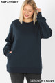 Front image of Midnight Navy Wholesale Cotton Round Crew Neck Plus Size Sweatshirt with Side Pockets
