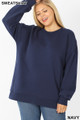 Front image of Navy Wholesale Cotton Round Crew Neck Plus Size Sweatshirt with Side Pockets