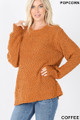 Front image of Coffee Wholesale Popcorn Balloon Sleeve Round Neck Pullover Sweater