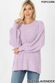 Front image of Dusty Lavender Wholesale Popcorn Balloon Sleeve Round Neck Pullover Sweater