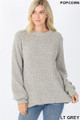 Front image of Light Grey Wholesale Popcorn Balloon Sleeve Round Neck Pullover Sweater