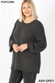 45 degree image of Ash Grey Wholesale Popcorn Balloon Sleeve Round Neck Plus Size Pullover Sweater