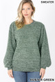 Front image of Hunter Green Wholesale Balloon Sleeve Melange Sweater