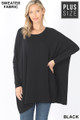 Front view of Black Wholesale Oversized Round Neck Poncho Plus Size Sweater