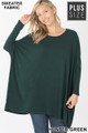 Front view of Hunter Green Wholesale Oversized Round Neck Poncho Plus Size Sweater