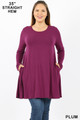 Front of Plum Wholesale Long Sleeve Plus Size Swing Tunic with Pockets