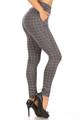 Wholesale Charcoal Grid Print High Waisted Body Sculpting Treggings with Pockets