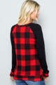 Red Wholesale Buffalo Plaid Contrast Solid Long Sleeve Plus Size Top