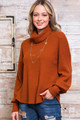 Rust Wholesale Waffle Knit Cowl Neck Long Sleeve Plus Size Top