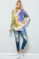 Wholesale Olive Tie Dye Round Neck Long Sleeve Top