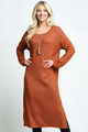 Rust Wholesale Long Sleeve Side Slit Midi Length Sweater Dress