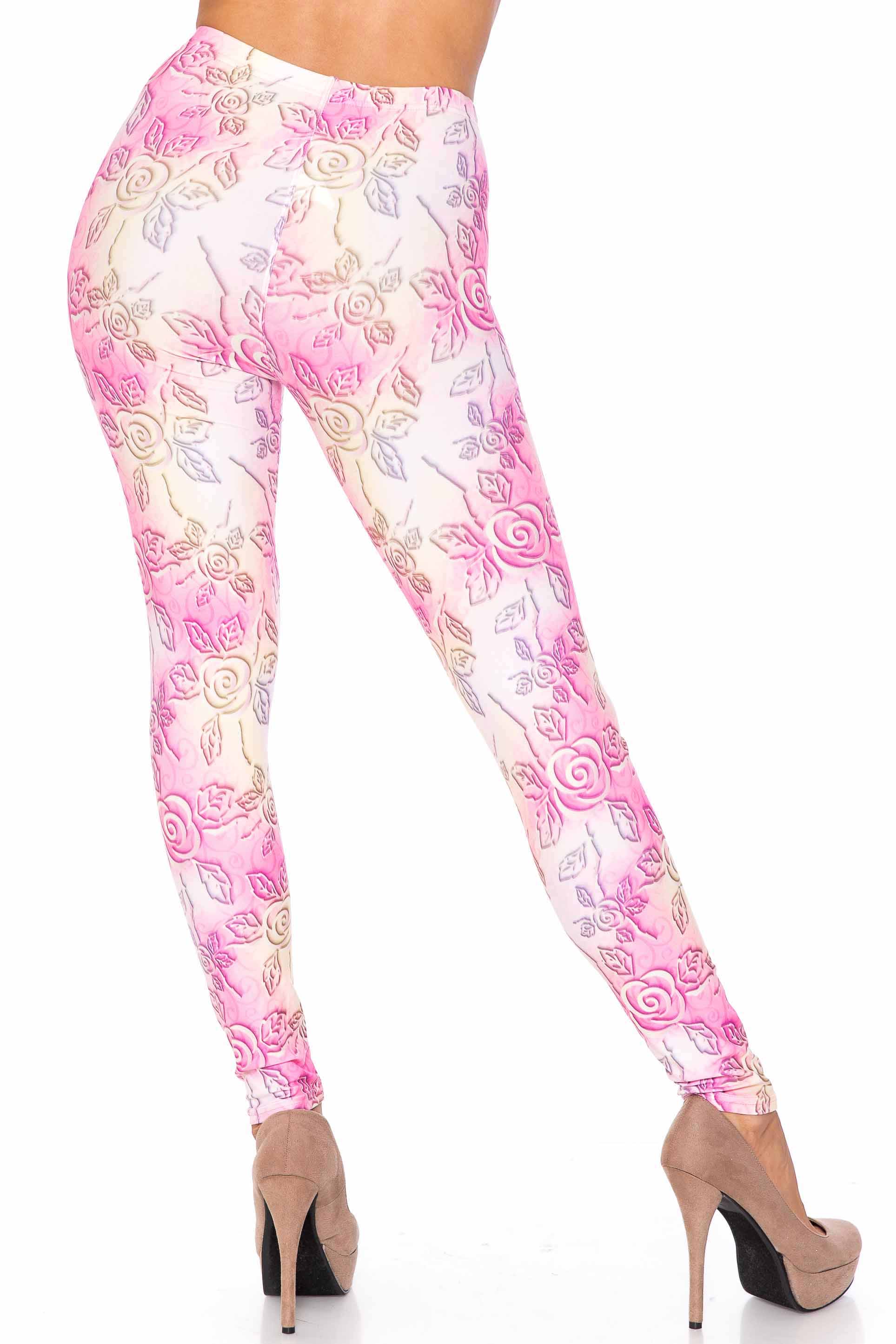 Wholesale Creamy Soft 3D Pastel Ombre Rose Extra Plus Size Leggings - USA Fashion™