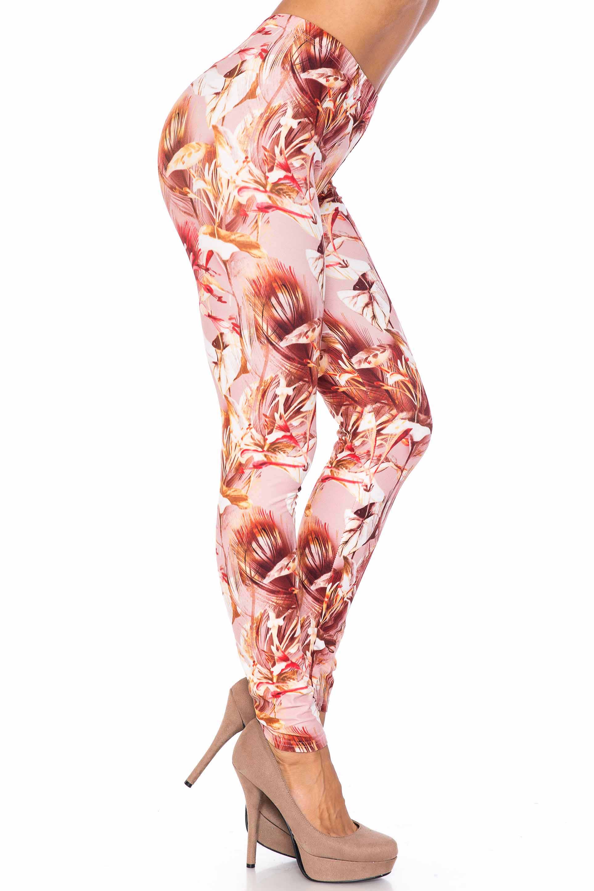 Wholesale Creamy Soft Mocha Floral Leggings - USA Fashion™