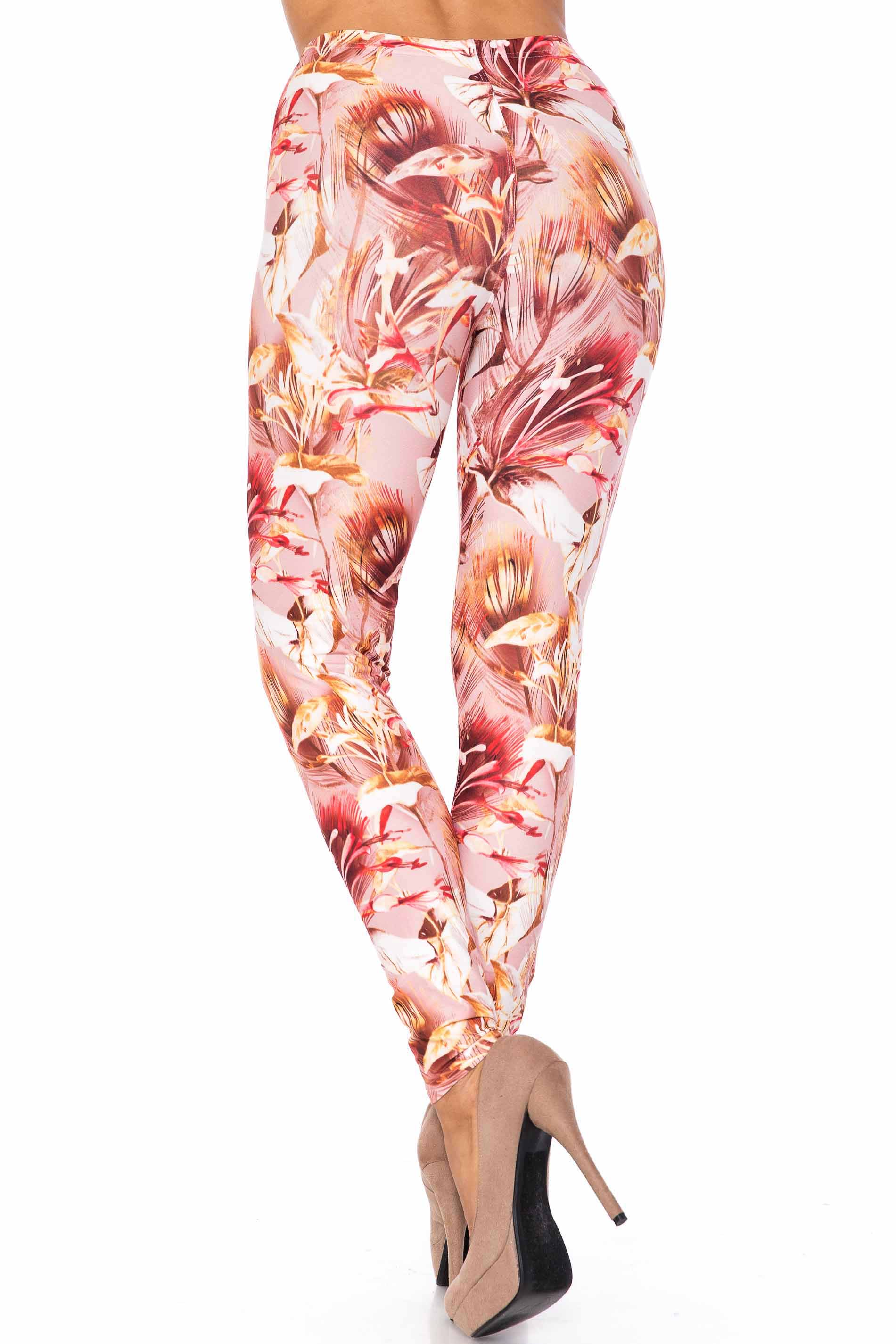 Wholesale Creamy Soft Mocha Floral Plus Size Leggings - USA Fashion™