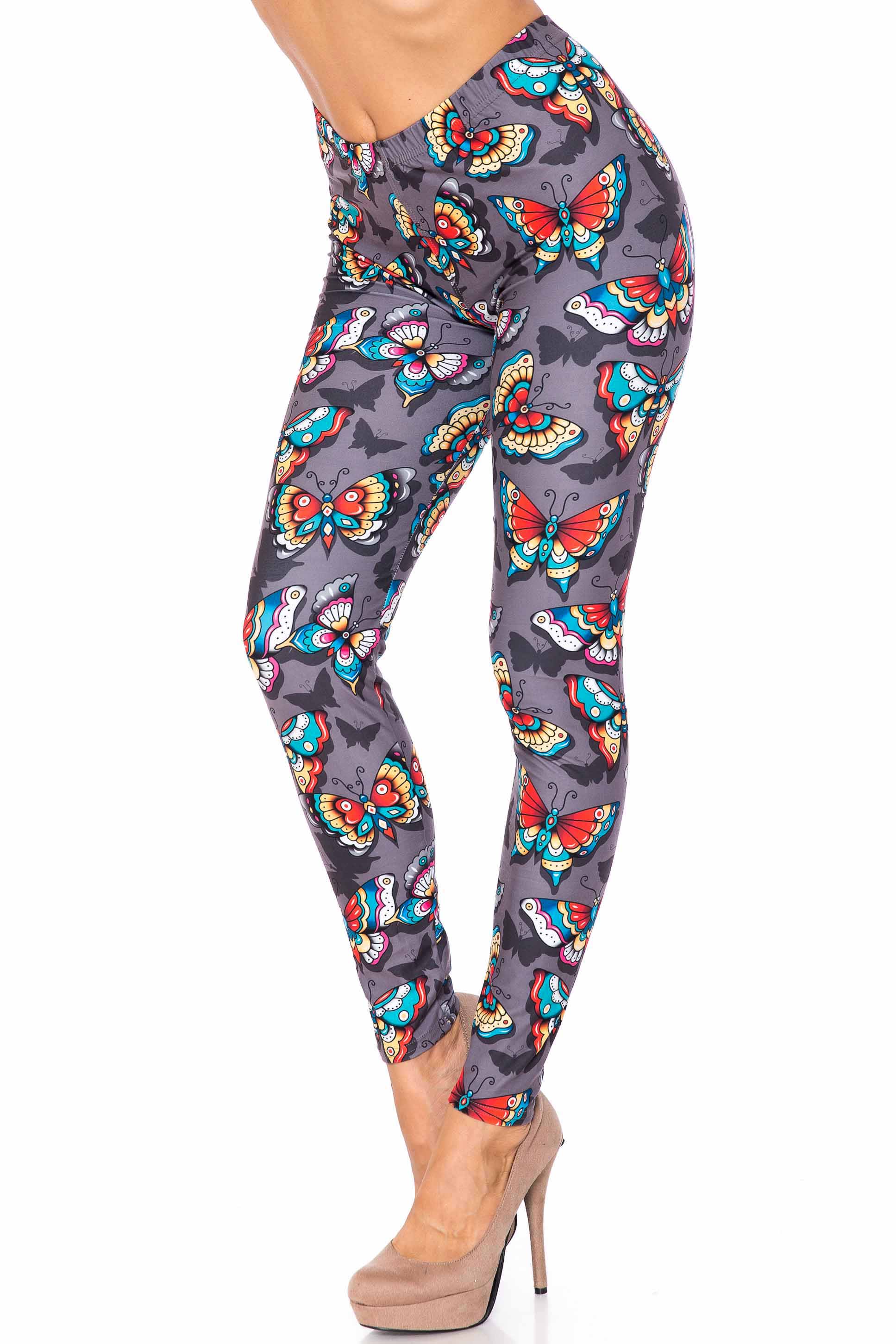 Wholesale Creamy Soft Jewel Tone Butterfly Leggings - USA Fashion™