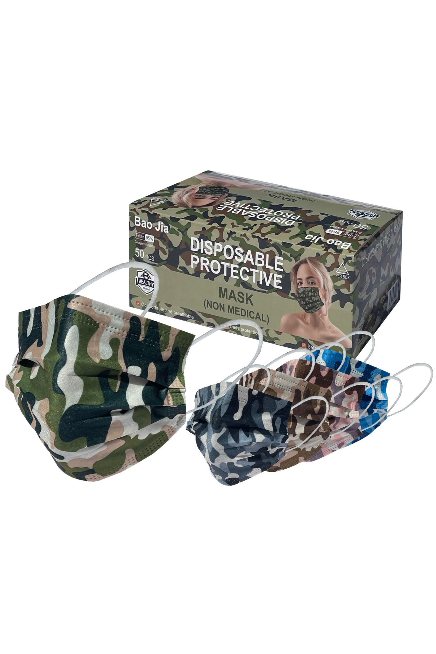 Wholesale Camouflage Disposable Surgical Face Mask - 50 Pack - 5 Styles