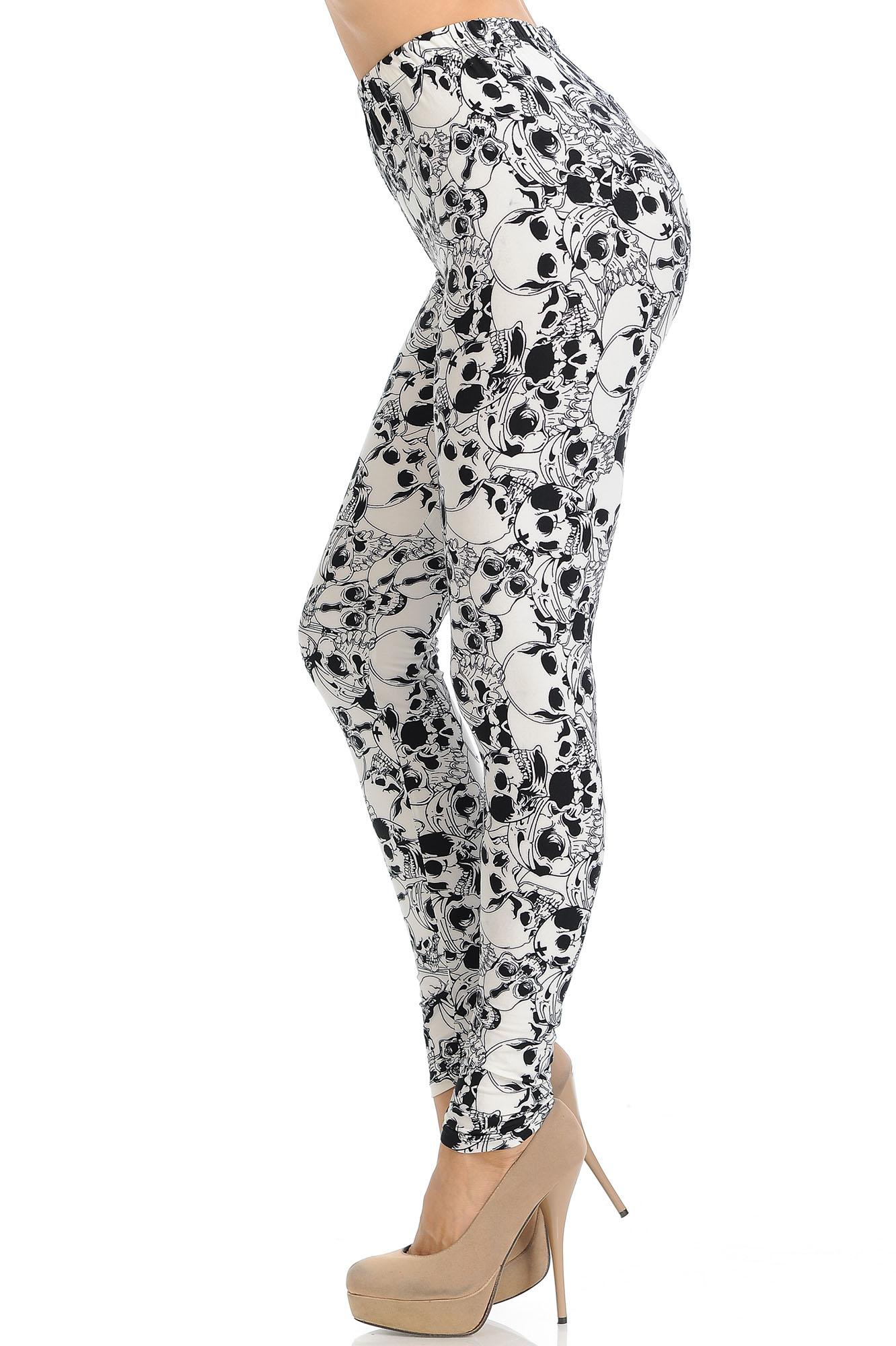 Wholesale Buttery Smooth White Layers of Skulls Leggings