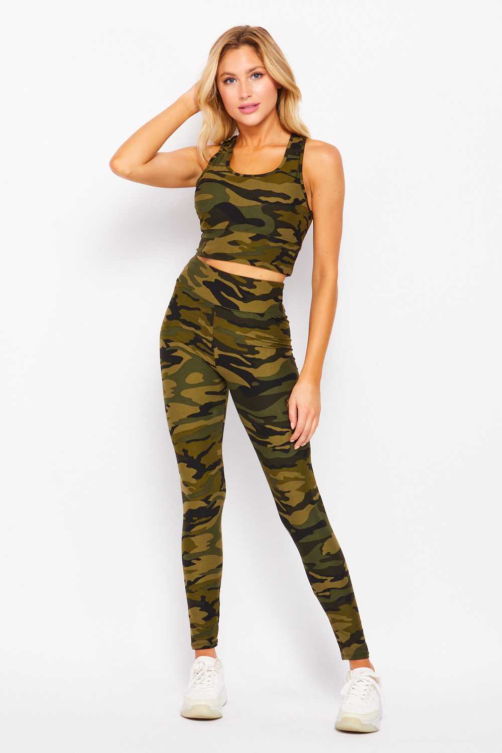 Wholesale Buttery Smooth High Waisted 3 Inch Camouflage Leggings and Crop Bra Set