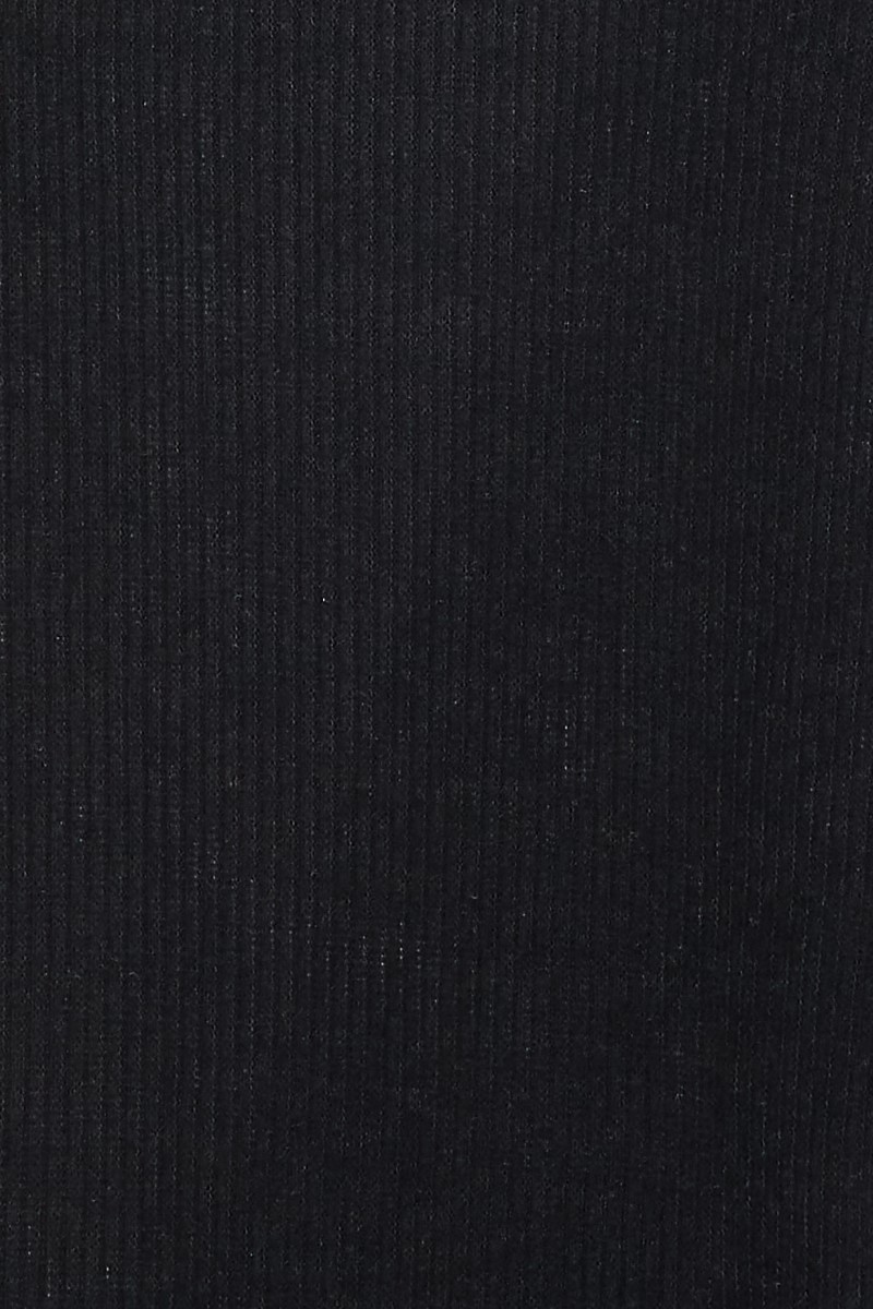 Close-up fabric swatch image of Black Wholesale Solid Fitted Rayon Mock Neck Long Sleeve Side Slit Midi Dress