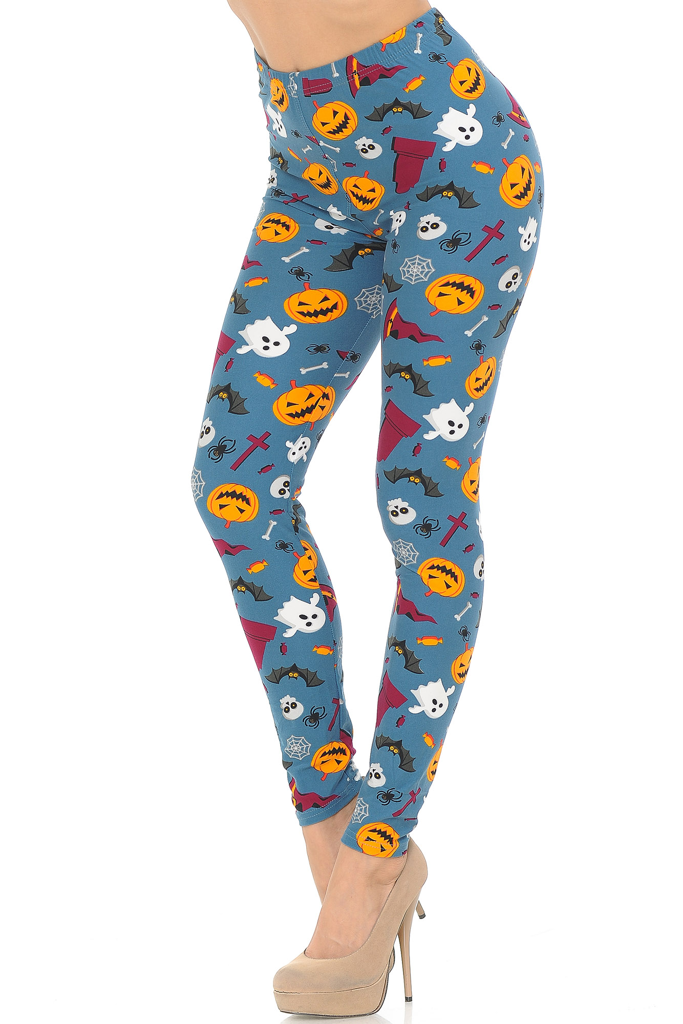 Wholesale Buttery Smooth Steel Blue Halloween Motif Leggings