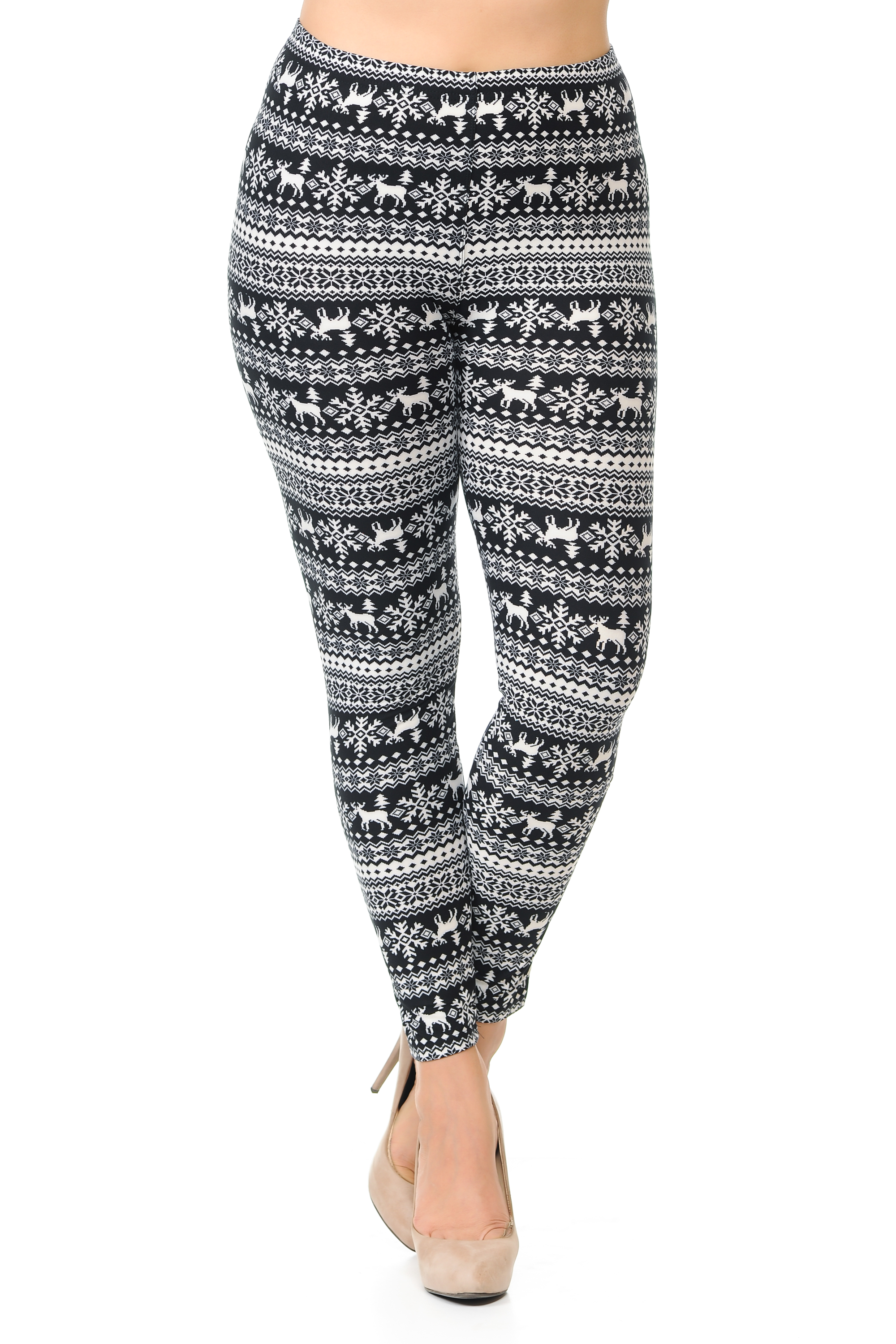 Wholesale Buttery Smooth  Reindeer and Snowflakes Christmas Extra Plus Size Leggings - 3X-5X