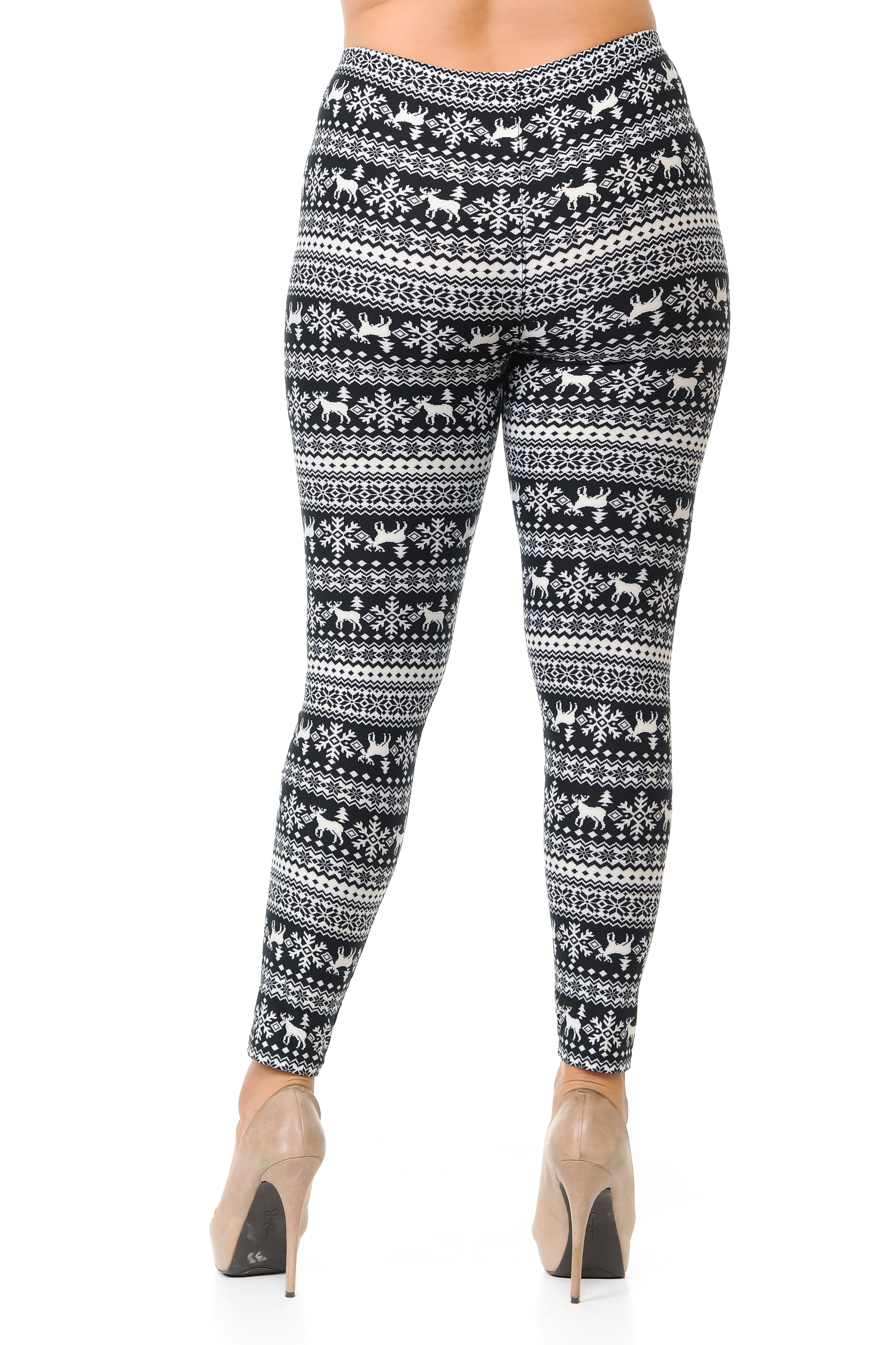 Wholesale Buttery Smooth  Reindeer and Snowflakes Christmas Extra Plus Size Leggings - 3X-5X