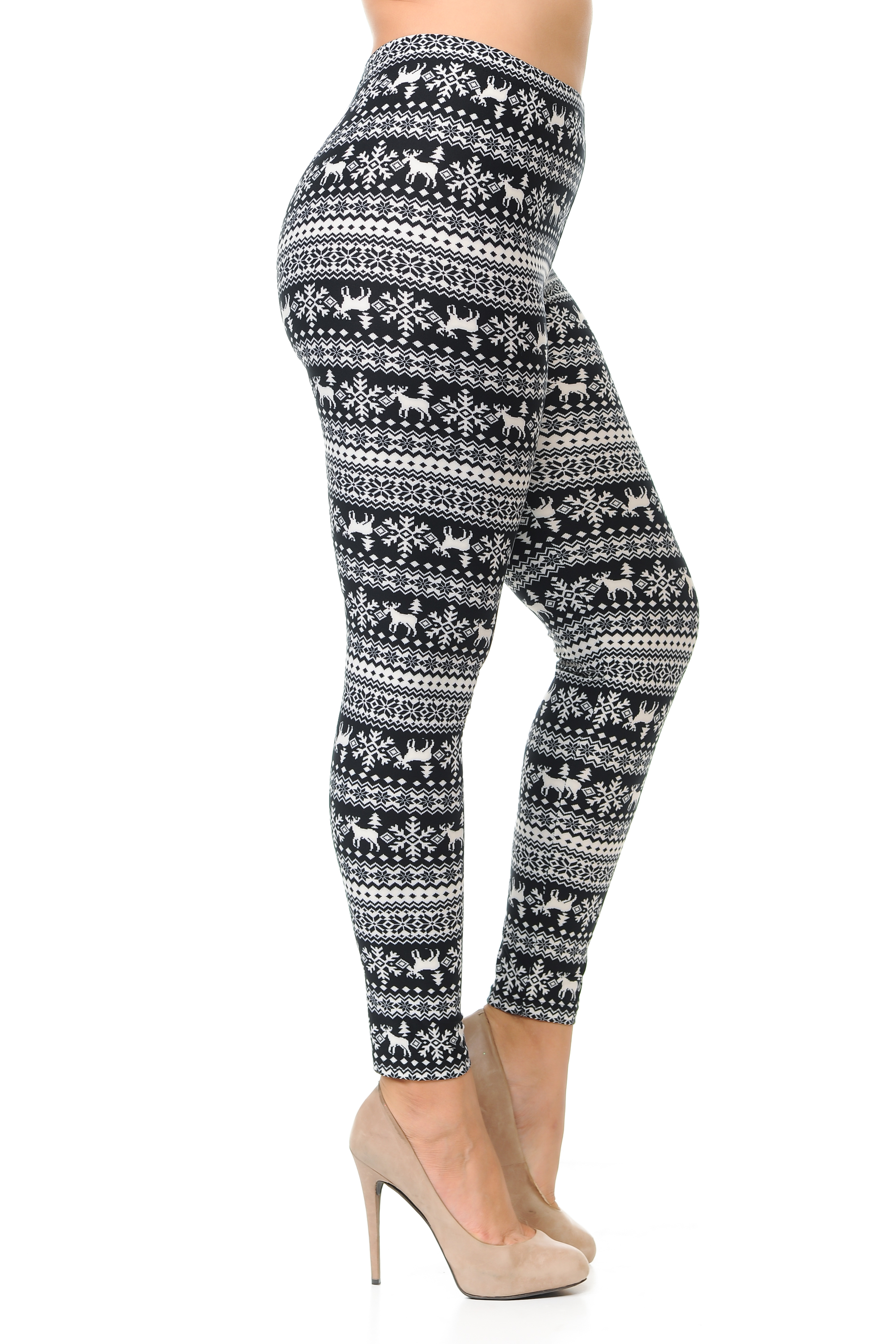 Wholesale Buttery Smooth  Reindeer and Snowflakes Christmas Extra Plus Size Leggings - 3X-5X