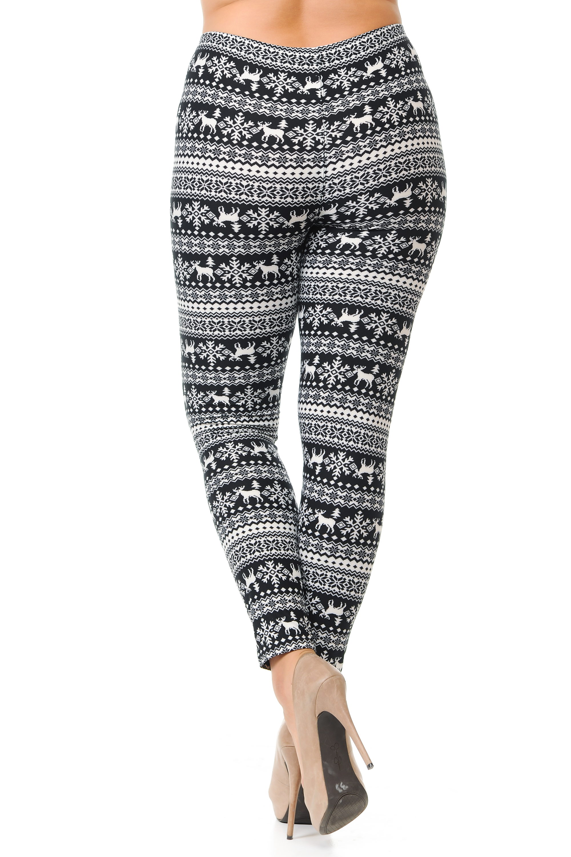 Wholesale Buttery Smooth  Reindeer and Snowflakes Christmas Extra Plus Size Leggings - 3X-5X