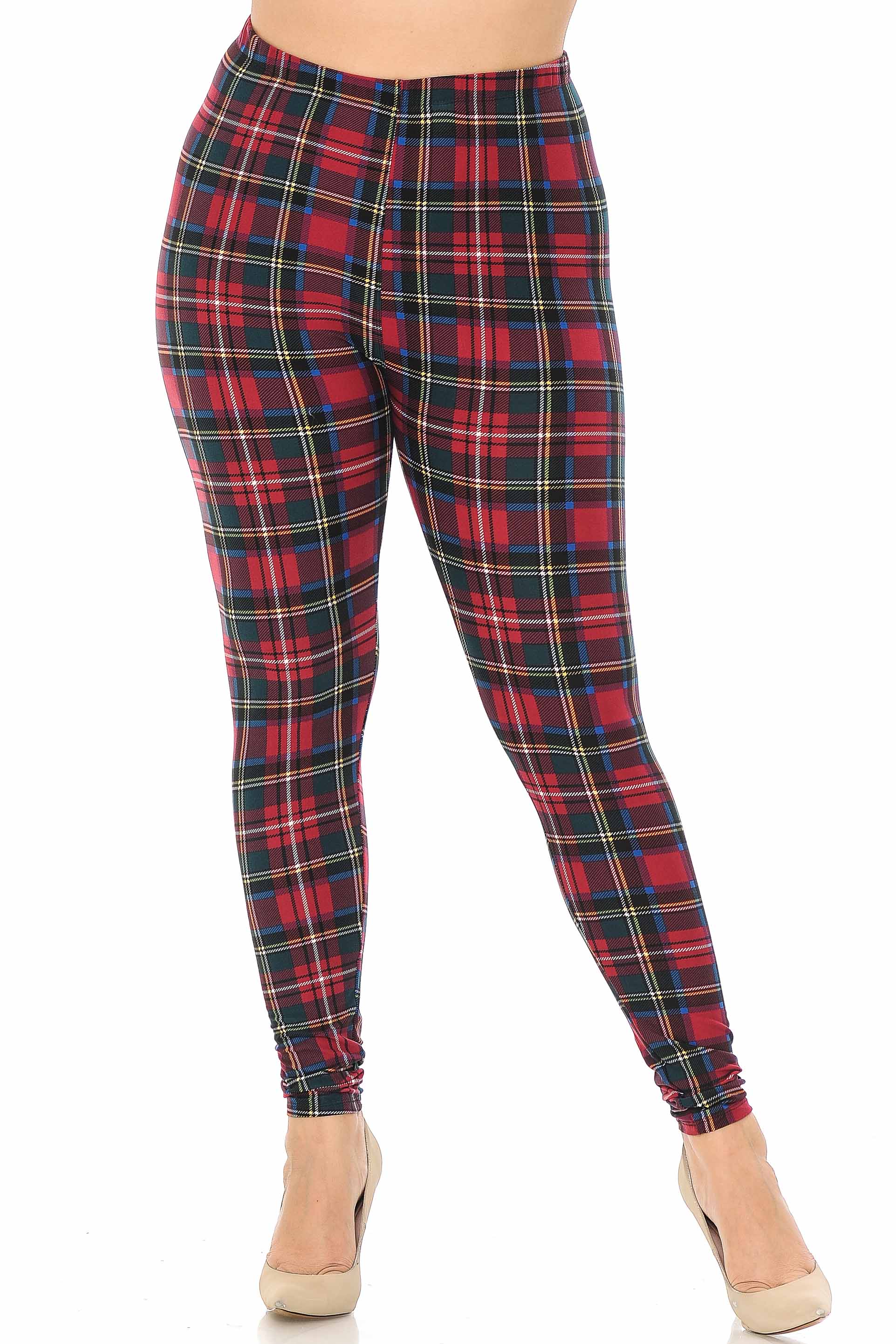 Wholesale Buttery Smooth Modish Plaid Extra Plus Size Leggings - 3X-5X