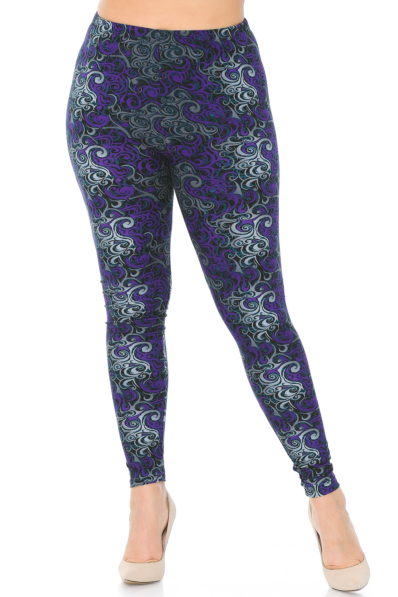 Wholesale Buttery Smooth Purple Tangled Swirl Extra Plus Size Leggings - 3X-5X