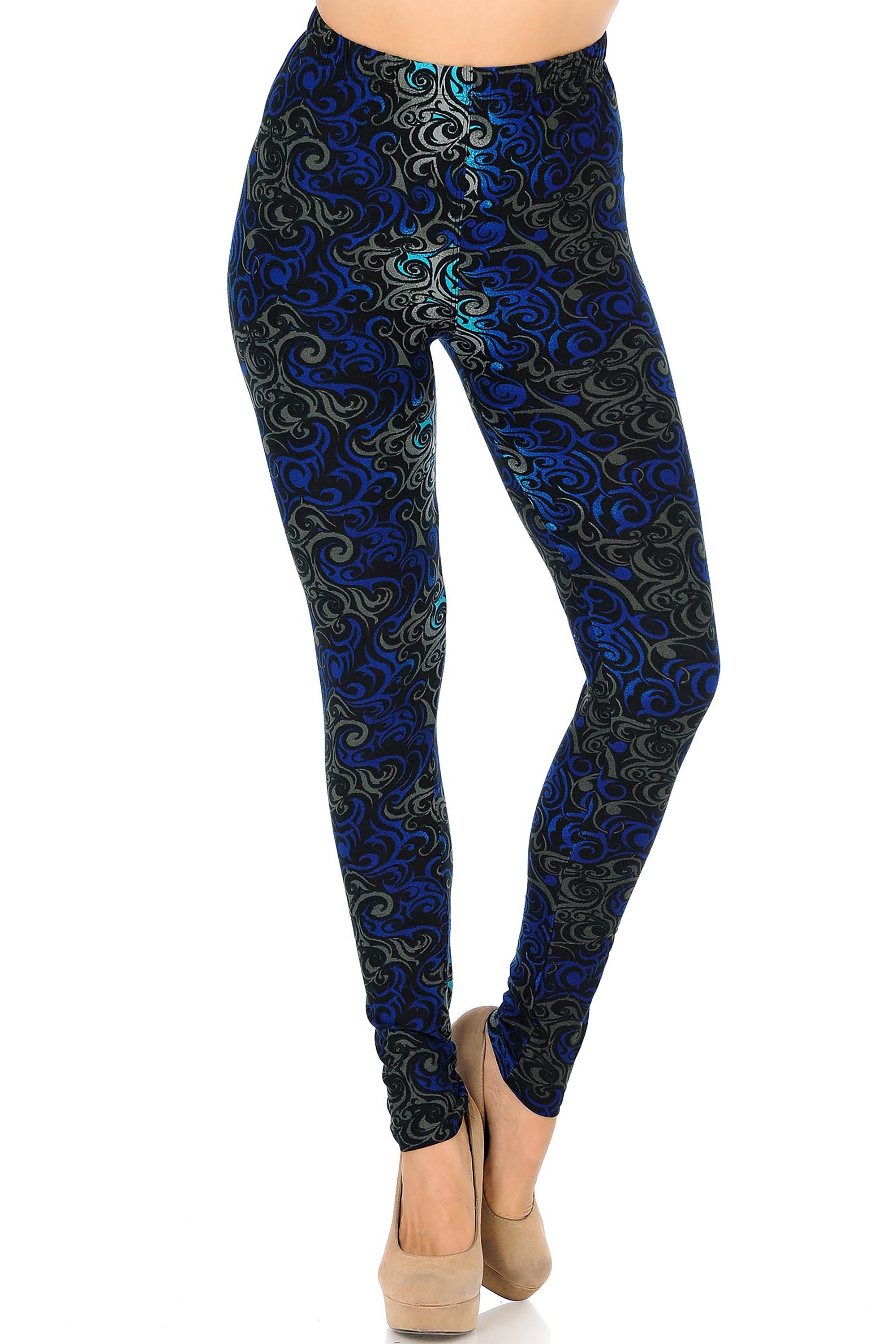 Wholesale Buttery Smooth Blue Tangled Swirl Leggings