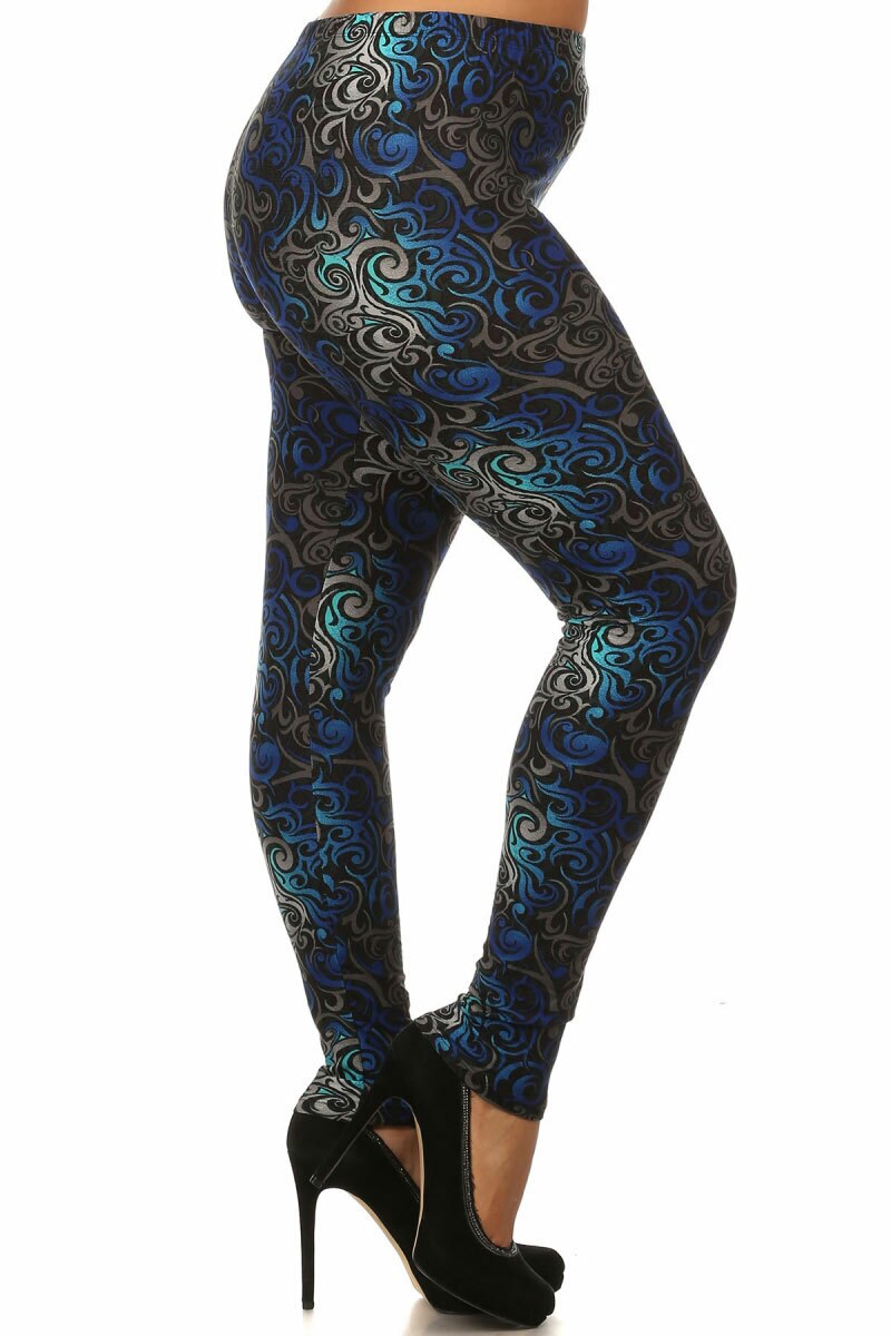 Wholesale Buttery Smooth Blue Tangled Swirl Plus Size Leggings