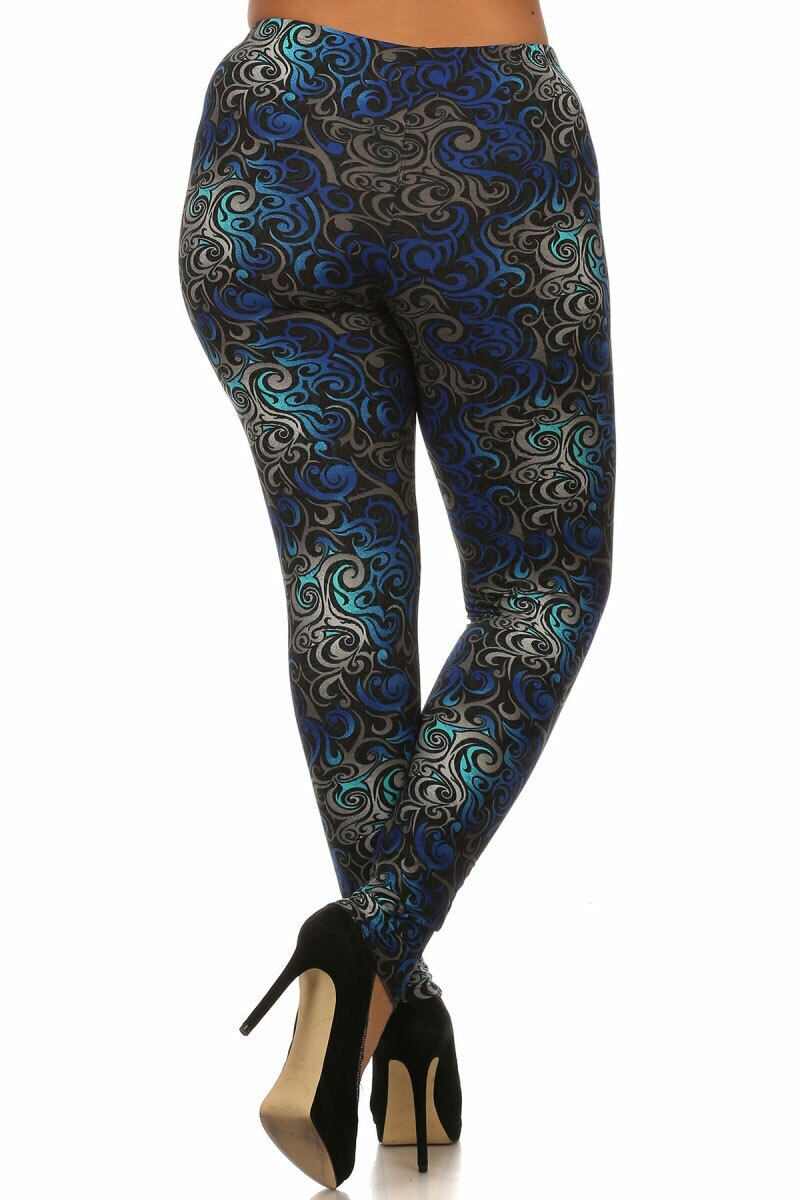 Wholesale Buttery Smooth Blue Tangled Swirl Plus Size Leggings