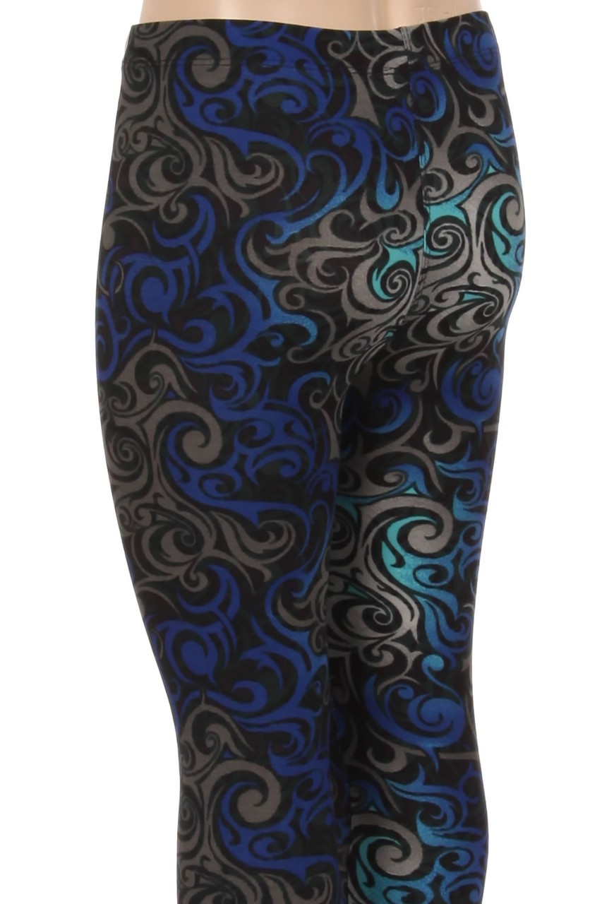 Wholesale Buttery Soft Blue Tangled Swirl Kids Leggings