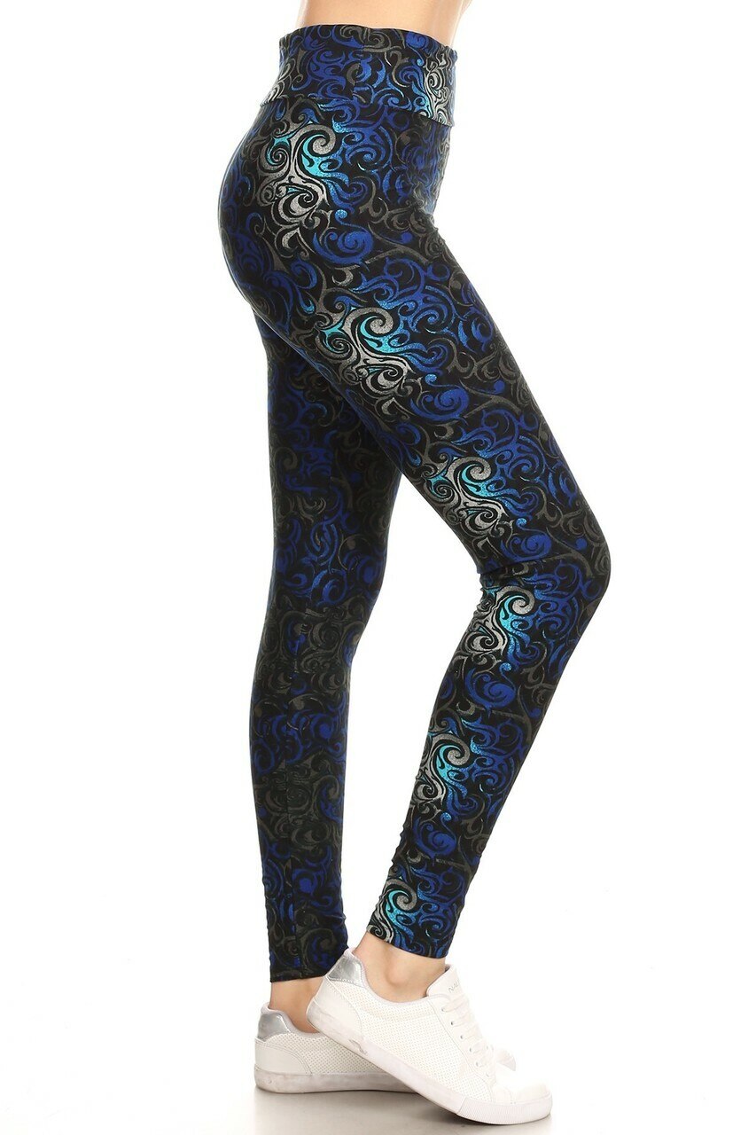 Wholesale Buttery Smooth Blue Tangled Swirl High Waisted  Plus Size Leggings