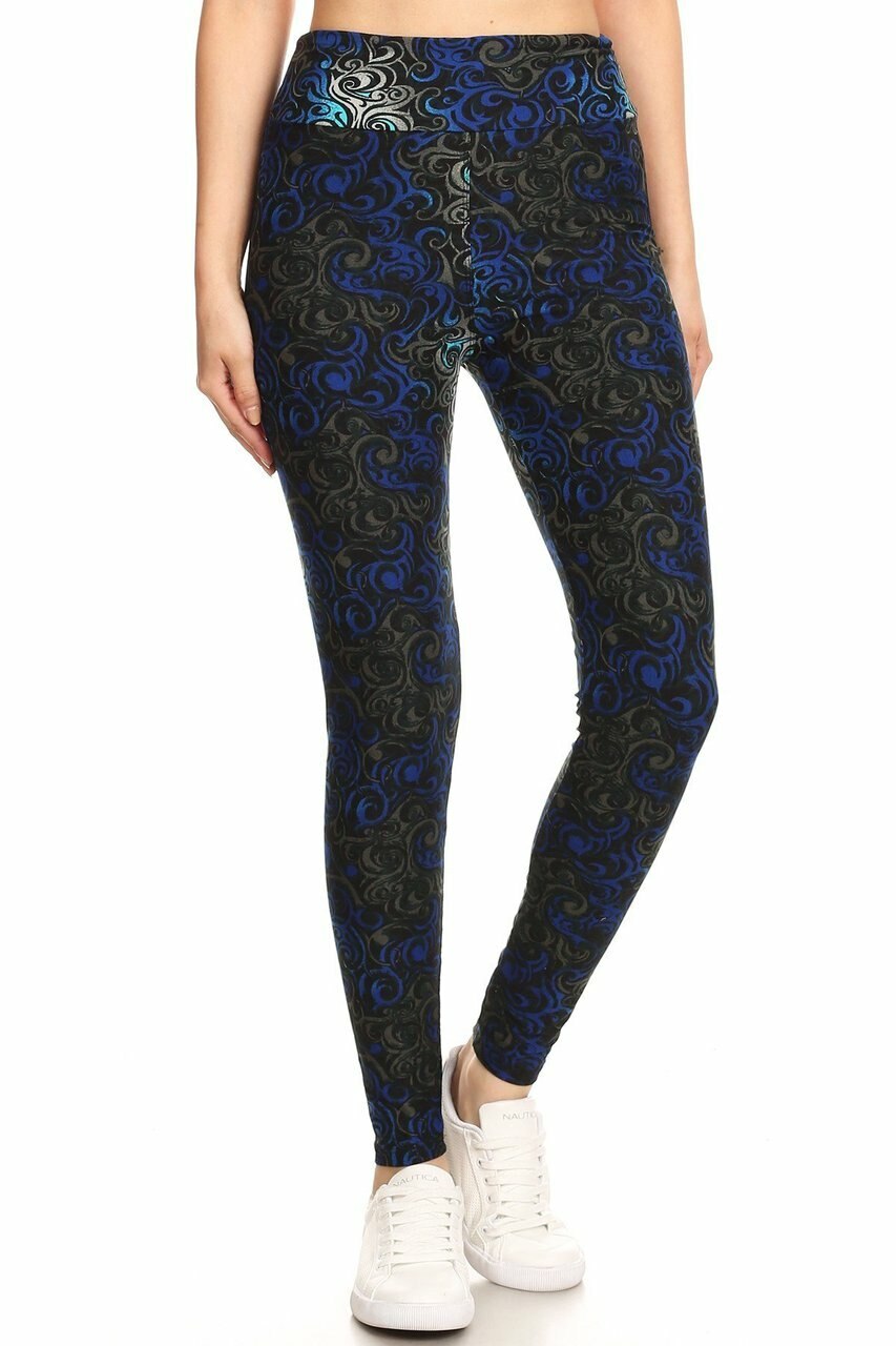 Wholesale Buttery Smooth Blue Tangled Swirl High Waisted  Plus Size Leggings