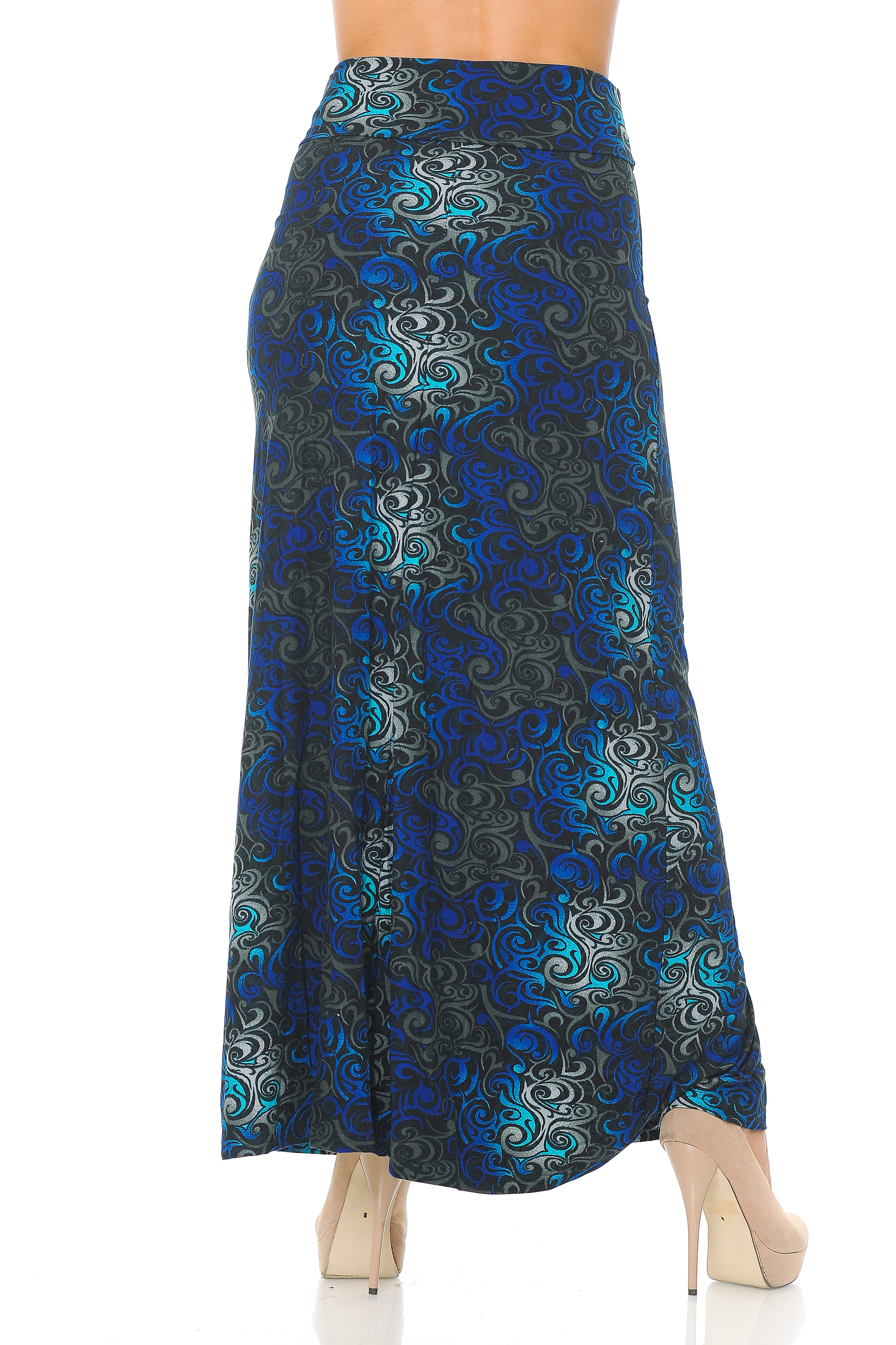 Wholesale Buttery Smooth Blue Tangled Swirl Plus Size Maxi Skirt