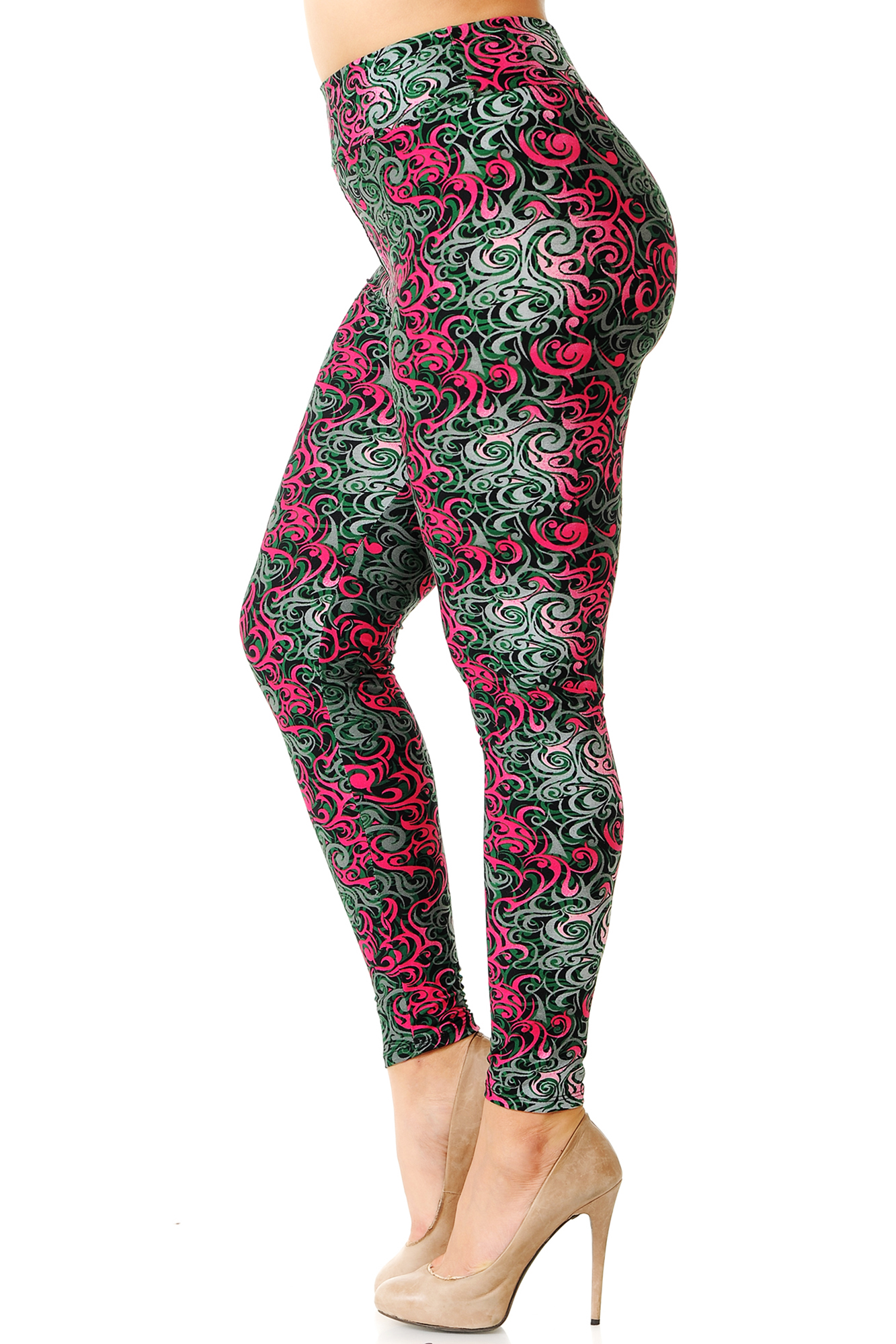 Wholesale Buttery Smooth Fuchsia Tangled Swirl High Waist Plus Size Leggings