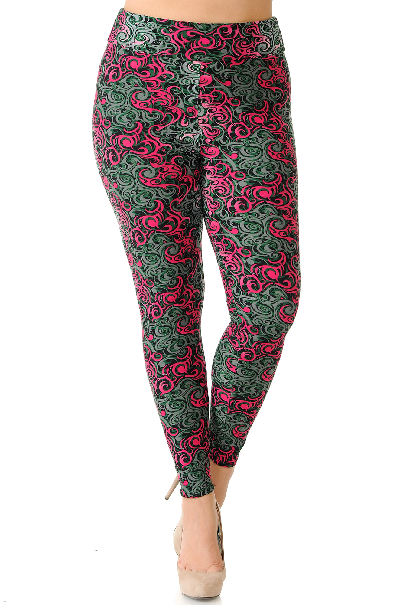 Wholesale Buttery Smooth Fuchsia Tangled Swirl High Waist Plus Size Leggings