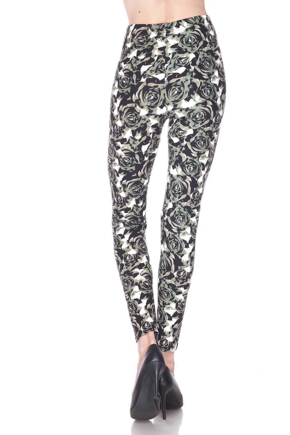 These Buttery Smooth Olive Rose Leggings feature a full length skinny leg cut.