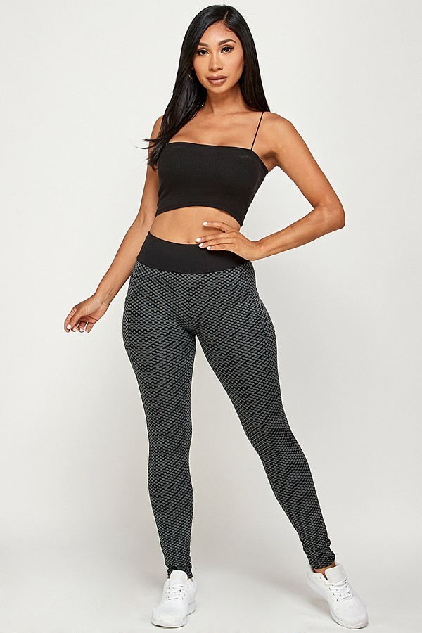 Charcoal Wholesale Contrast Textured Scrunch Butt Leggings with Side Pockets