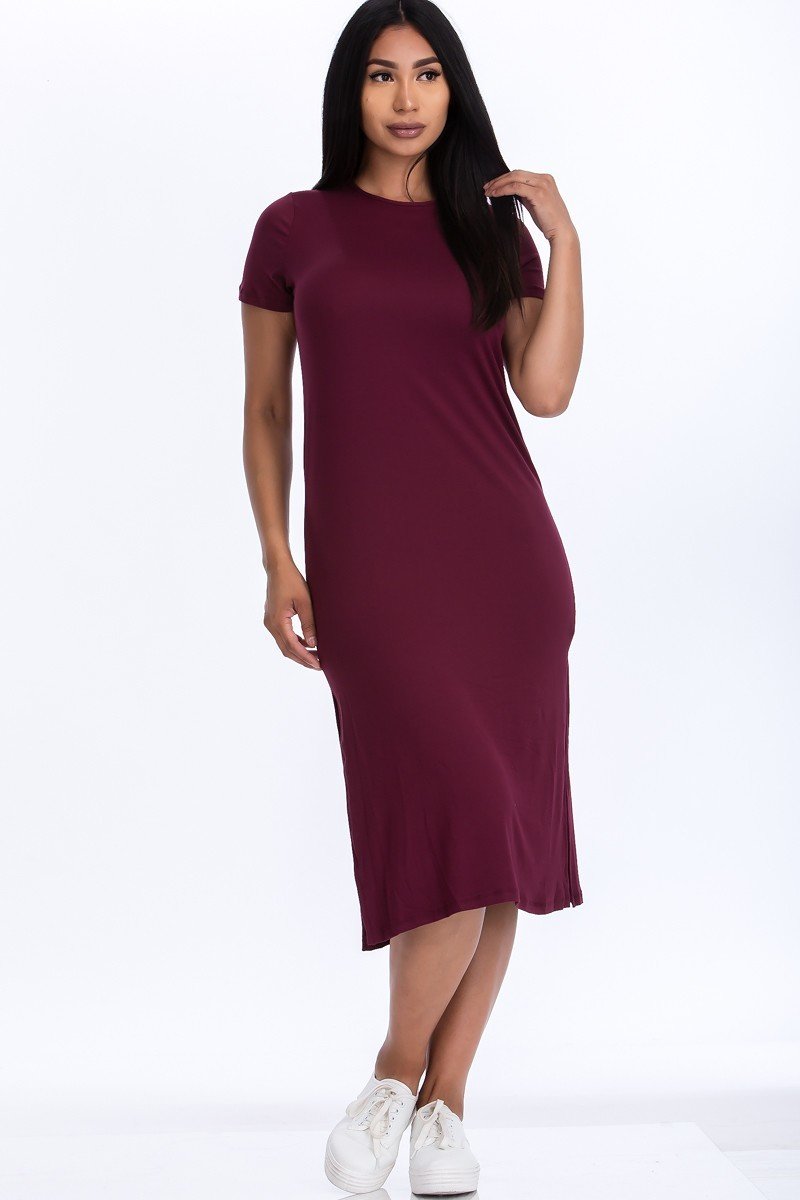 Wholesale Short Sleeve Double Side Slit Midi Dress